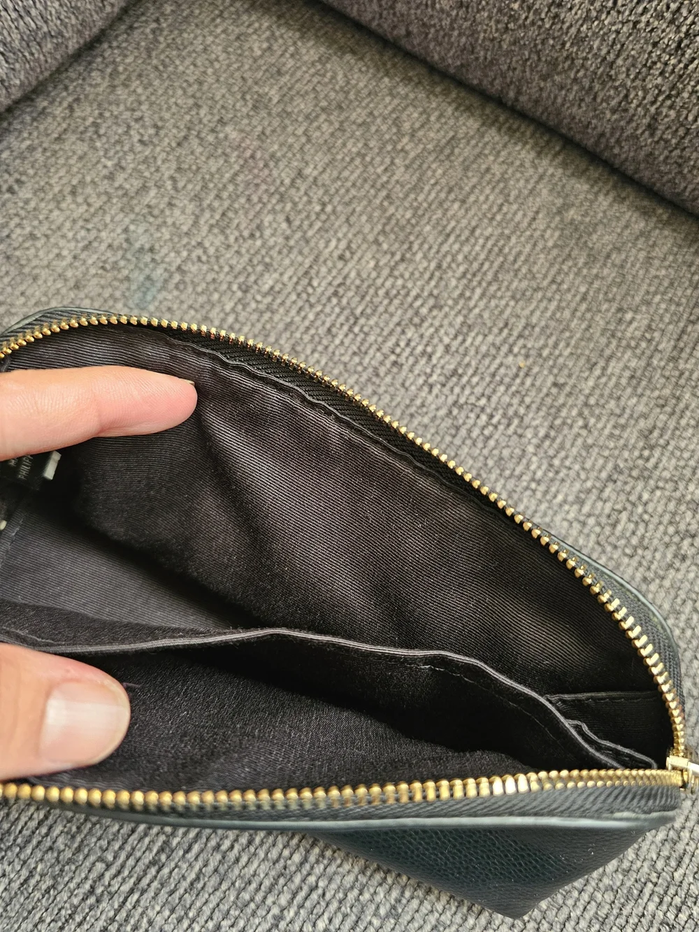 Coach Black Pebbled Leather Zip Pouch with Gold Hardware